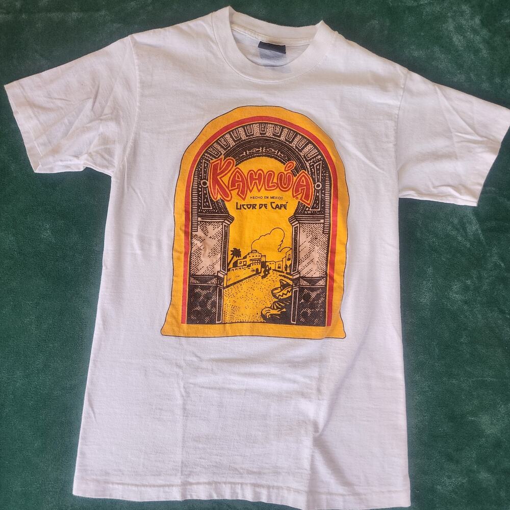 Vintage Kahlu'a Liqueur de Cafe Mexico Graphic T-Shirt White 90s Single Stitch